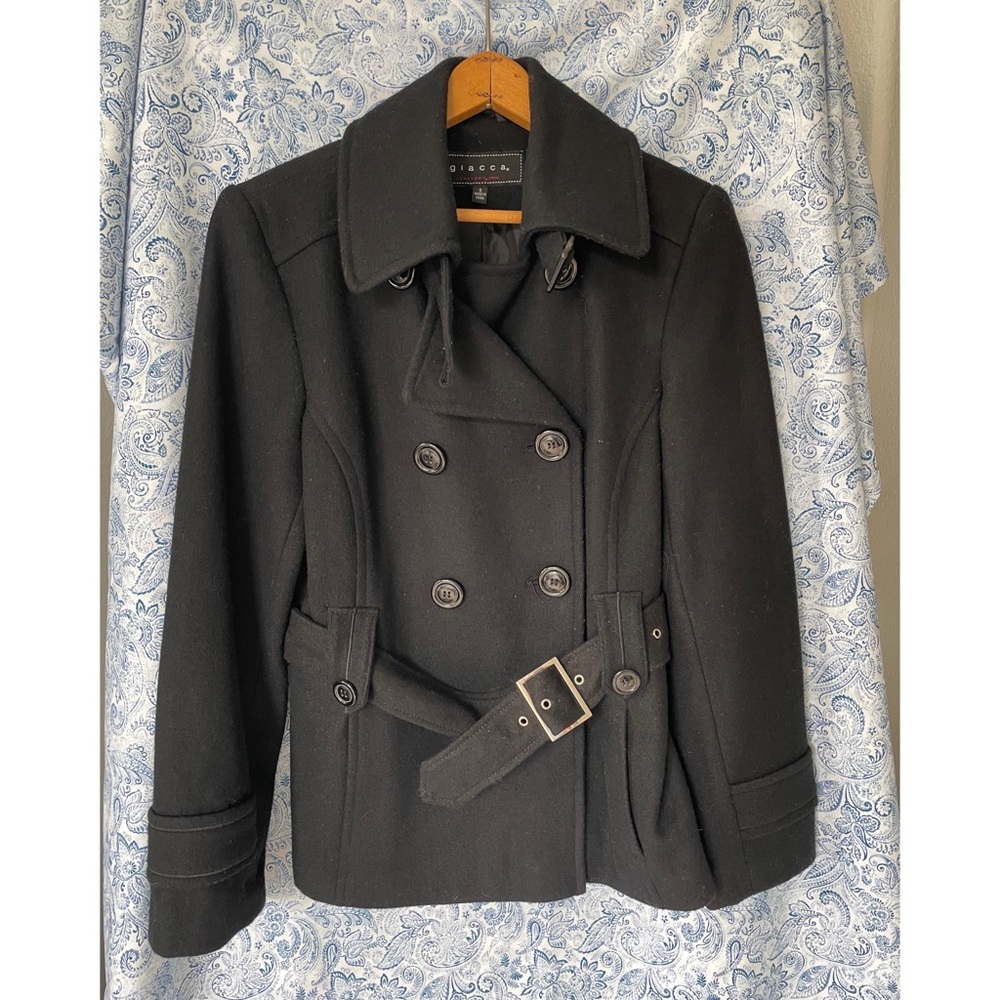 Giacca black wool pea coat size small